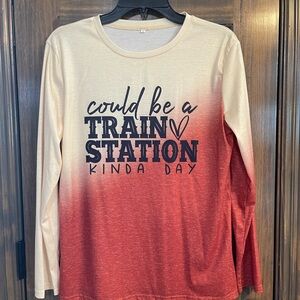 New Burnt Orange and Cream Long Sleeve Graphic Tee